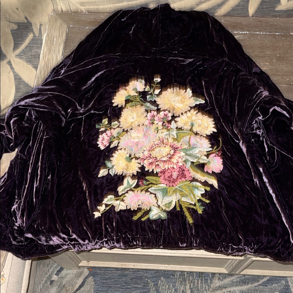 Velvet Floral Embroidered Jacket - Deep Plum L Velour Boutique